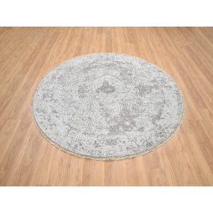 6'7"x6'7" Gray, Hand Knotted Broken Persian Design, Wool And Pure Silk, Round Oriental Rug FWR385932