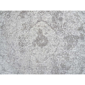 6'7"x6'7" Gray, Hand Knotted Broken Persian Design, Wool And Pure Silk, Round Oriental Rug FWR385932
