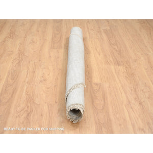 6'7"x6'7" Gray, Hand Knotted Broken Persian Design, Wool And Pure Silk, Round Oriental Rug FWR385932
