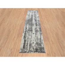 Load image into Gallery viewer, 2&#39;6&quot;x11&#39;10&quot; Charcoal Black, Hand Loomed Modern Design Jacquard, Tone On Tone Wool And Art Silk, Runner Oriental Rug FWR385962