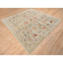 Load image into Gallery viewer, 8&#39;1&quot;x8&#39;1&quot; Beige, The Sunset Rosettes With Soft Colors, Wool And Pure Silk, Hand Knotted, Square Oriental Rug FWR385980
