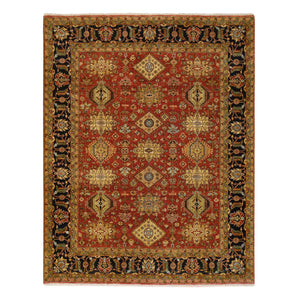 8'2"x10' Red-Black Karajeh Design, Organic Wool Hand-Knotted,, Oriental Rug FWR385986
