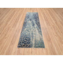 Load image into Gallery viewer, 2&#39;7&quot;x10&#39; Blue-teal Erased Design Wool And Silk Hand Knotted Broken Persian Heriz Runner Oriental Rug FWR386136
