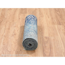 Load image into Gallery viewer, 2&#39;7&quot;x10&#39; Blue-teal Erased Design Wool And Silk Hand Knotted Broken Persian Heriz Runner Oriental Rug FWR386136