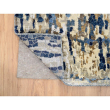 Load image into Gallery viewer, 2&#39;6&quot;x8&#39; Denim Blue Mosaic Design Wool And Silk With Mix Of Gold, Hand Knotted Runner Persian Knot Oriental Rug FWR386220