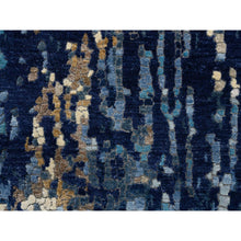 Load image into Gallery viewer, 2&#39;6&quot;x8&#39; Denim Blue Mosaic Design Wool And Silk With Mix Of Gold, Hand Knotted Runner Persian Knot Oriental Rug FWR386220