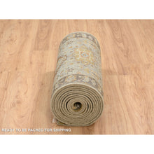 Load image into Gallery viewer, 2&#39;6&quot;x21&#39;10&quot; Light Gray, Tribal Medallions, Pure Wool Hand Knotted Karajeh Design Oriental Runner Rug FWR386268