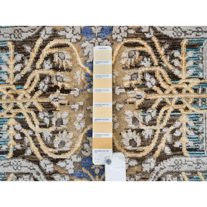 2'6"x10' Gold Brown, Silk With Textured Wool Hand Knotted, Transitional Sarouk, Runner Oriental Rug FWR386442