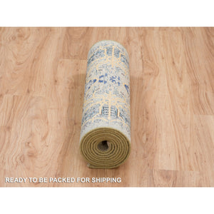 2'6"x10' Gold Brown, Silk With Textured Wool Hand Knotted, Transitional Sarouk, Runner Oriental Rug FWR386442