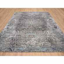Load image into Gallery viewer, 10&#39;3&quot;x10&#39;3&quot; Gray, Hand Knotted Transitional Persian Influence Erased Medallion Design, Silk with Textured Wool, Square Oriental Rug FWR386484