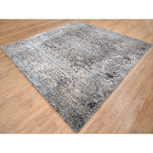 Load image into Gallery viewer, 10&#39;3&quot;x10&#39;3&quot; Gray, Hand Knotted Transitional Persian Influence Erased Medallion Design, Silk with Textured Wool, Square Oriental Rug FWR386484