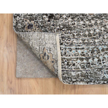 Load image into Gallery viewer, 10&#39;3&quot;x10&#39;3&quot; Gray, Hand Knotted Transitional Persian Influence Erased Medallion Design, Silk with Textured Wool, Square Oriental Rug FWR386484