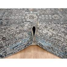 Load image into Gallery viewer, 10&#39;3&quot;x10&#39;3&quot; Gray, Hand Knotted Transitional Persian Influence Erased Medallion Design, Silk with Textured Wool, Square Oriental Rug FWR386484