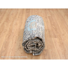 Load image into Gallery viewer, 10&#39;3&quot;x10&#39;3&quot; Gray, Hand Knotted Transitional Persian Influence Erased Medallion Design, Silk with Textured Wool, Square Oriental Rug FWR386484