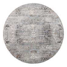 Load image into Gallery viewer, 10&#39;3&quot;x10&#39;3&quot; Gray, Silk with Textured Wool Hand Knotted, Transitional Persian Influence Erased Medallion Design, Round Oriental Rug FWR386490