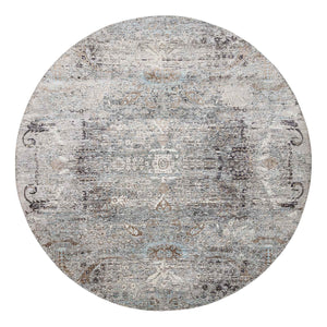 10'3"x10'3" Gray, Silk with Textured Wool Hand Knotted, Transitional Persian Influence Erased Medallion Design, Round Oriental Rug FWR386490