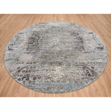 Load image into Gallery viewer, 10&#39;3&quot;x10&#39;3&quot; Gray, Silk With Textured Wool Hand Knotted, Transitional Persian Influence Erased Medallion Design, Round Oriental Rug FWR386490