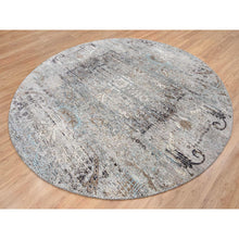 Load image into Gallery viewer, 10&#39;3&quot;x10&#39;3&quot; Gray, Silk With Textured Wool Hand Knotted, Transitional Persian Influence Erased Medallion Design, Round Oriental Rug FWR386490