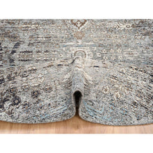 Load image into Gallery viewer, 10&#39;3&quot;x10&#39;3&quot; Gray, Silk With Textured Wool Hand Knotted, Transitional Persian Influence Erased Medallion Design, Round Oriental Rug FWR386490