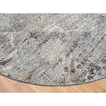 Load image into Gallery viewer, 10&#39;3&quot;x10&#39;3&quot; Gray, Silk with Textured Wool Hand Knotted, Transitional Persian Influence Erased Medallion Design, Round Oriental Rug FWR386490