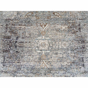 10'3"x10'3" Gray, Silk with Textured Wool Hand Knotted, Transitional Persian Influence Erased Medallion Design, Round Oriental Rug FWR386490