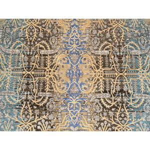 6'x6' Gold Brown, Transitional Sarouk Silk With Textured Wool Hand Knotted, Round Oriental Rug FWR386520