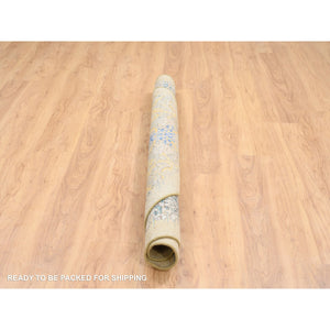 6'x6' Gold Brown, Transitional Sarouk Silk With Textured Wool Hand Knotted, Round Oriental Rug FWR386520