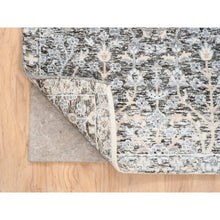 Load image into Gallery viewer, 2&#39;7&quot;x8&#39;3&quot; Black and Silver, Willow and Cypress Tree Design, Silk with Textured Wool Hand Knotted, Runner Oriental Rug FWR386532