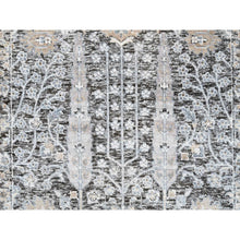 Load image into Gallery viewer, 2&#39;7&quot;x8&#39;3&quot; Black And Silver, Willow And Cypress Tree Design, Silk With Textured Wool Hand Knotted, Runner Oriental Rug FWR386532