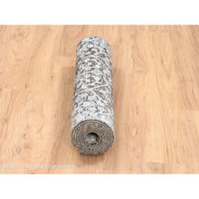 Load image into Gallery viewer, 2&#39;7&quot;x8&#39;3&quot; Black And Silver, Willow And Cypress Tree Design, Silk With Textured Wool Hand Knotted, Runner Oriental Rug FWR386532