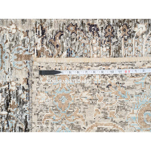 2'7"x22'3" Gray, Transitional Persian Influence Erased Medallion Design, Silk with Textured Wool Hand Knotted, XL Runner Oriental Rug FWR386538