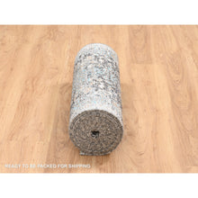 Load image into Gallery viewer, 2&#39;6&quot;x20&#39; Gray, Hand Knotted Transitional Persian Influence Erased Medallion Design, Silk with Textured Wool, XL Runner Oriental Rug FWR386544