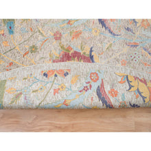 Load image into Gallery viewer, 13&#39;7&quot;x13&#39;7&quot; Tan, Sickle Leaf Design Silk With Textured Wool Hand Knotted, Round Oriental Rug FWR386616