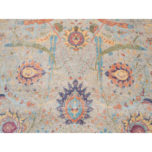 13'7"x13'7" Tan, Sickle Leaf Design Silk With Textured Wool Hand Knotted, Round Oriental Rug FWR386616