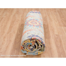 Load image into Gallery viewer, 13&#39;7&quot;x13&#39;7&quot; Tan, Sickle Leaf Design Silk With Textured Wool Hand Knotted, Round Oriental Rug FWR386616