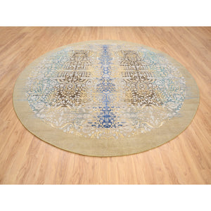 11'10"x11'10" Gold Brown, Hand Knotted Transitional Sarouk, Silk With Textured Wool, Round Oriental Rug FWR386628