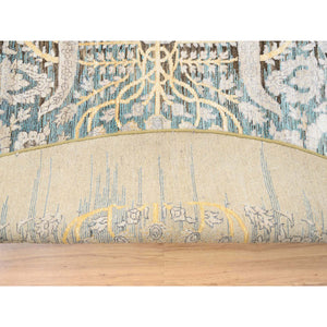11'10"x11'10" Gold Brown, Hand Knotted Transitional Sarouk, Silk With Textured Wool, Round Oriental Rug FWR386628