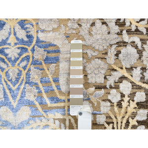 11'10"x11'10" Gold Brown, Hand Knotted Transitional Sarouk, Silk With Textured Wool, Round Oriental Rug FWR386628