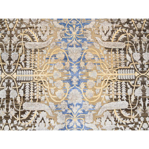11'10"x11'10" Gold Brown, Hand Knotted Transitional Sarouk, Silk With Textured Wool, Round Oriental Rug FWR386628