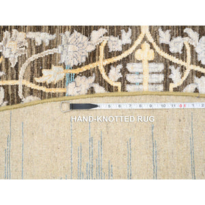 11'10"x11'10" Gold Brown, Hand Knotted Transitional Sarouk, Silk With Textured Wool, Round Oriental Rug FWR386628