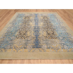 12'2"x12'2" Gold Brown, Silk With Textured Wool Hand Knotted, Transitional Sarouk, Square Oriental Rug FWR386640