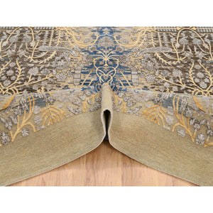 12'2"x12'2" Gold Brown, Silk With Textured Wool Hand Knotted, Transitional Sarouk, Square Oriental Rug FWR386640