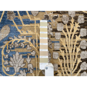 12'2"x12'2" Gold Brown, Silk With Textured Wool Hand Knotted, Transitional Sarouk, Square Oriental Rug FWR386640