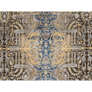 12'2"x12'2" Gold Brown, Silk With Textured Wool Hand Knotted, Transitional Sarouk, Square Oriental Rug FWR386640