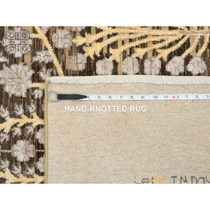 12'2"x12'2" Gold Brown, Silk With Textured Wool Hand Knotted, Transitional Sarouk, Square Oriental Rug FWR386640