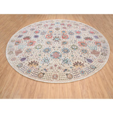 Load image into Gallery viewer, 14&#39;1&quot;x14&#39;1&quot; Colorful, Hand Knotted Tabriz Vase With Flower Design, Silk With Textured Wool, Round Oriental Rug FWR386658