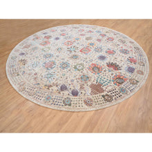 Load image into Gallery viewer, 14&#39;1&quot;x14&#39;1&quot; Colorful, Hand Knotted Tabriz Vase With Flower Design, Silk With Textured Wool, Round Oriental Rug FWR386658