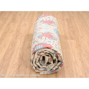 14'1"x14'1" Colorful, Hand Knotted Tabriz Vase With Flower Design, Silk With Textured Wool, Round Oriental Rug FWR386658