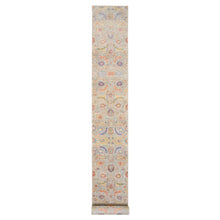 Load image into Gallery viewer, 2&#39;7&quot;x22&#39;2&quot; Tan, Hand Knotted Sickle Leaf Design Silk With Textured Wool, XL Runner Oriental Rug FWR386670