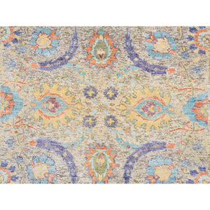 2'7"x22'2" Tan, Hand Knotted Sickle Leaf Design Silk With Textured Wool, XL Runner Oriental Rug FWR386670